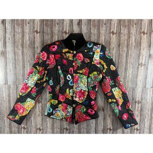 Emanuel Ungaro Floral velvet trim jacket Blazer sz S multicolor VTG 90s Italy
